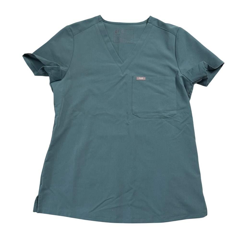 FIGS Womens Teal V Neck Scrub Top Short Sleeve Pocket Medical‎ Workwear Size XS